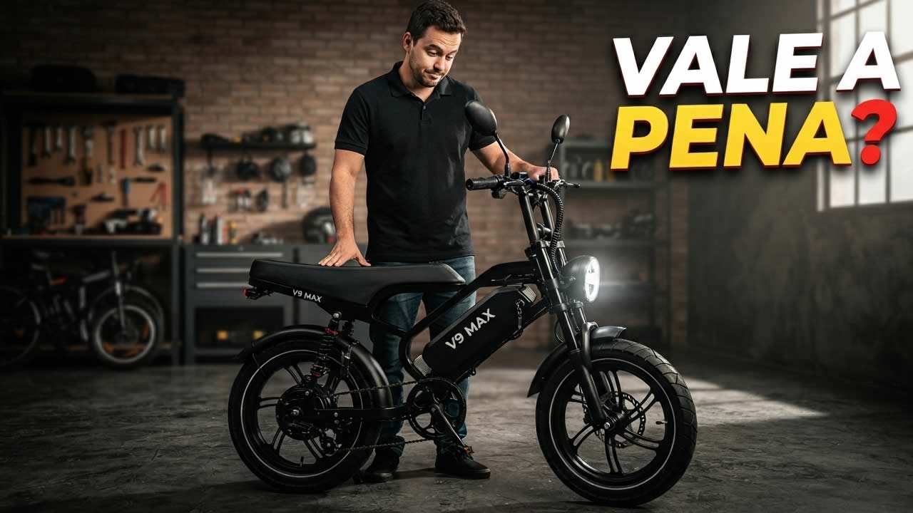Bicicleta elétrica V9 Max 1000W com bateria 48V e freios hidráulicos