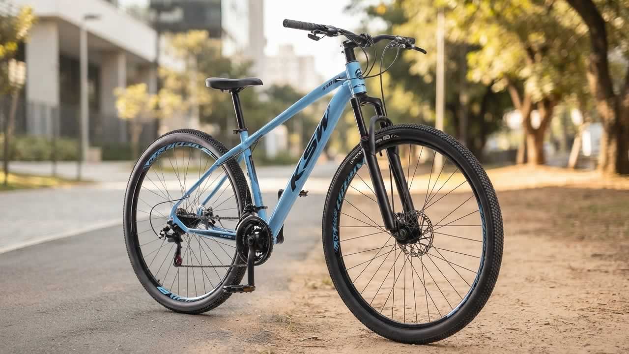 Bicicleta boa e barata aro 29 KSW XLT100 com quadro de alumínio e suspensão mecânica