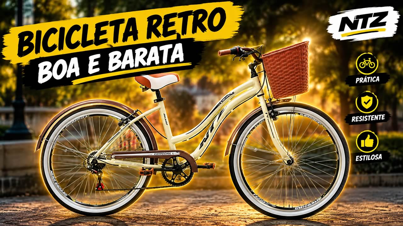 Bicicleta retrô NTZ Bikes aro 26 com cesta dianteira e guidão Caiçara