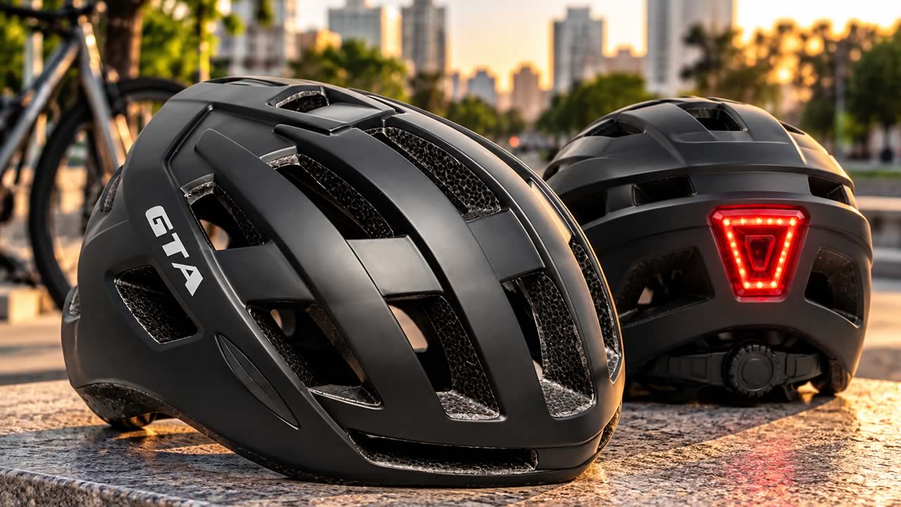 Capacete bike GTA Rider preto com LED traseiro para ciclismo urbano e MTB