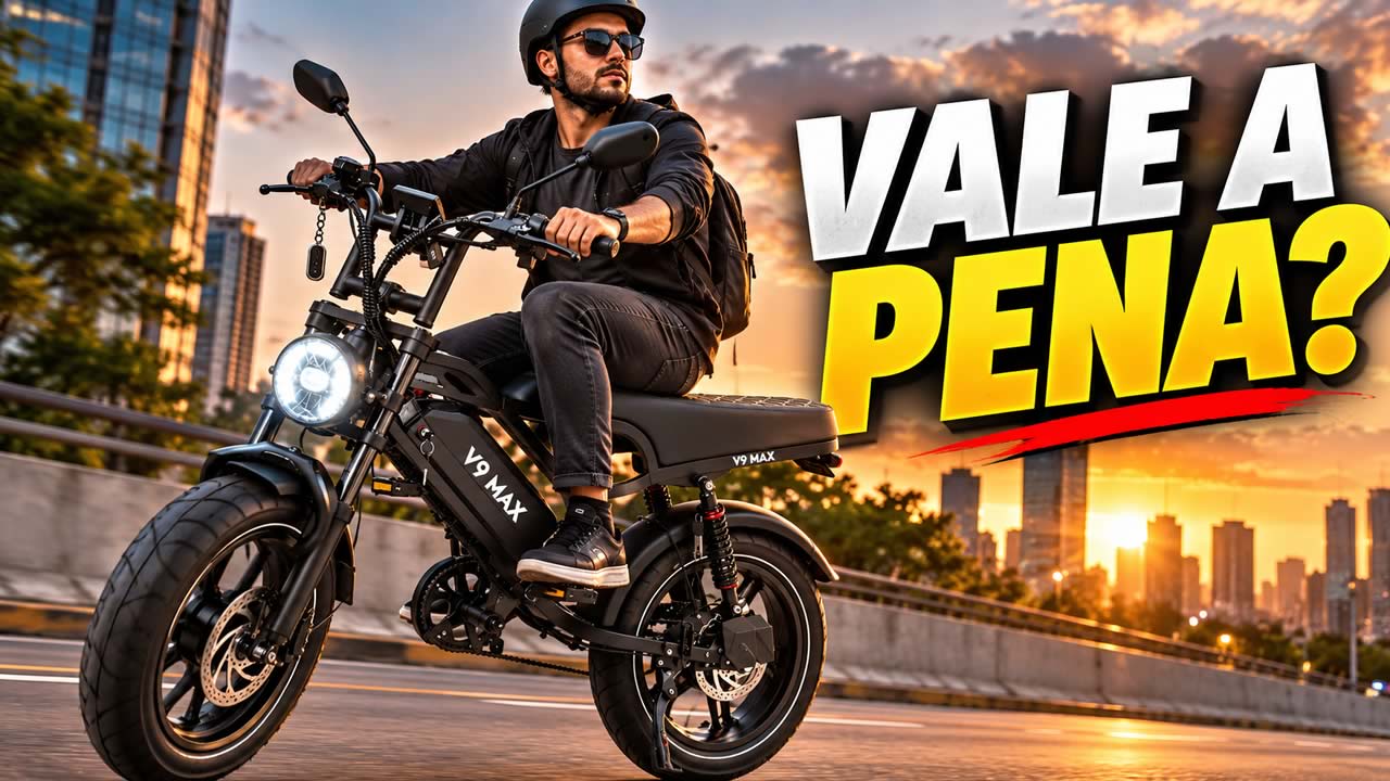Bicicleta elétrica V9 Max 1000W com bateria 48V e freios hidráulicos
